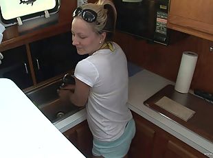 Hardcore amateur chick dildo fucking her cunt on the high seas